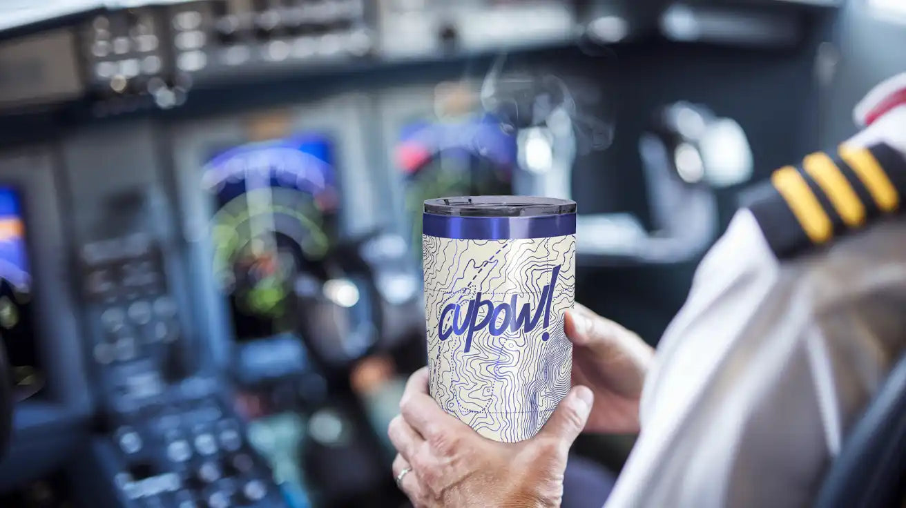 Insulated travel mug.