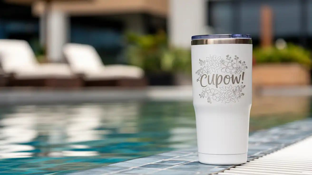 White insulated tumbler.